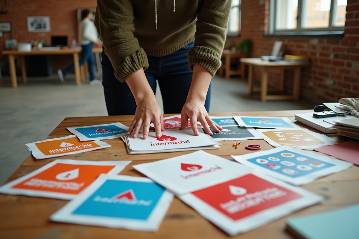 Jeune designer organise maquettes de logos Intermarche
