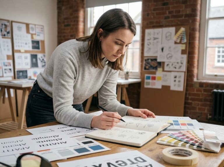 Étudiante en master de design graphique travaillant sur des projets typographiques dans un studio universitaire créatif