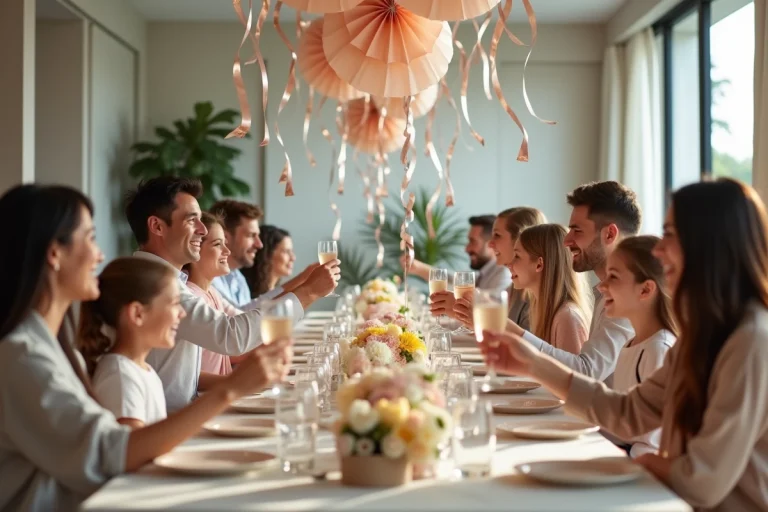 Groupe d'adultes et enfants lors d'une fête élégante à table