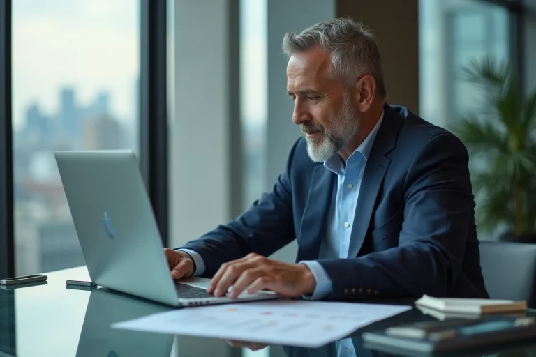 Homme d'affaires en costume dans un bureau moderne