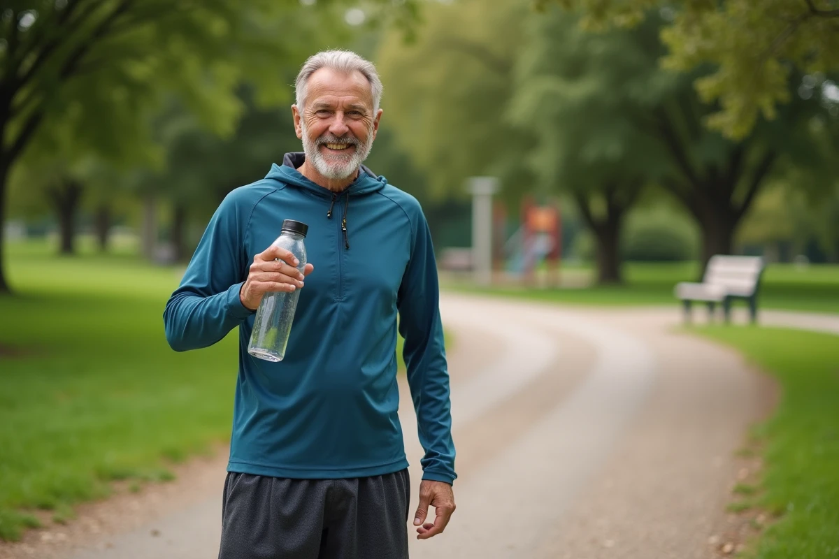 Homme buvant dans un parc verdoyant