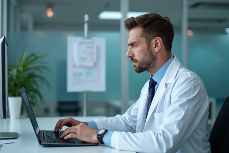 Medecin en train de se connecter sur un portail medical